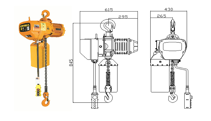 Polipasto eléctrico de cadena BM-3t con dibujo de gancho